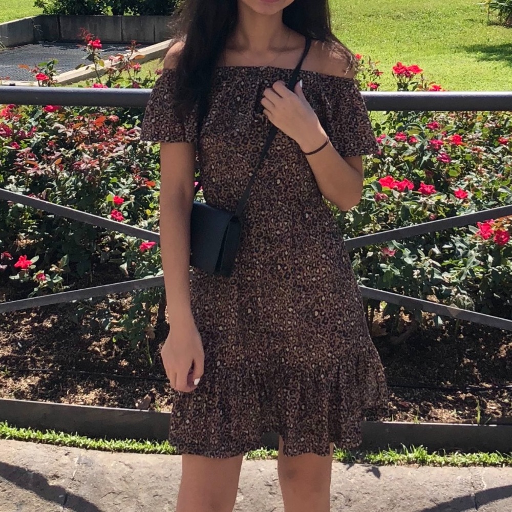Asos leopard off the shoulder summer dress